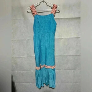 Go Fish Clothing Women’s Medium Maxi Dress Smocked Back Ruffles Tiered Pockets